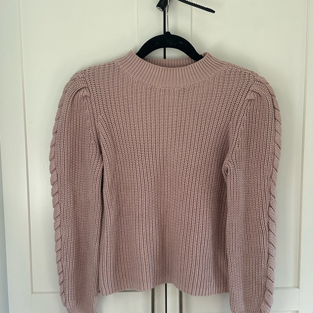 525 America Pink Crew Neck Sweater with Cable Knit Sleeves